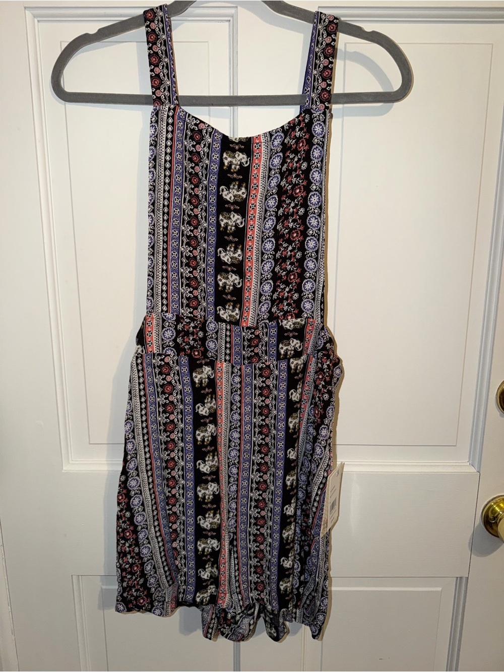Striped Floral Black Romper Shorts with Spaghetti Straps